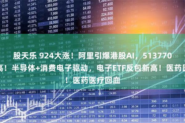 股天乐 924大涨！阿里引爆港股AI，513770直逼前高！半导体+消费电子驱动，电子ETF反包新高！医药医疗回血